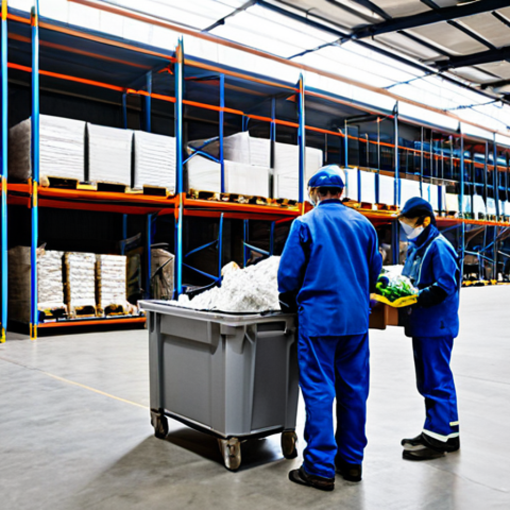 Circular Economy in Action**

"A modern warehouse interior with workers sorting materials for recycling and reuse, fully clothed in appropriate work attire, safe for work, circular economy concept, well-organized facility, natural light, professional photography, showcasing the re-purposing of goods, modest clothing, appropriate content, perfect anatomy, correct proportions, family-friendly."

**