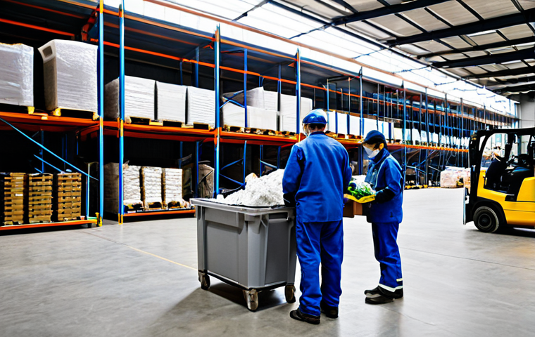 Circular Economy in Action**

"A modern warehouse interior with workers sorting materials for recycling and reuse, fully clothed in appropriate work attire, safe for work, circular economy concept, well-organized facility, natural light, professional photography, showcasing the re-purposing of goods, modest clothing, appropriate content, perfect anatomy, correct proportions, family-friendly."

**