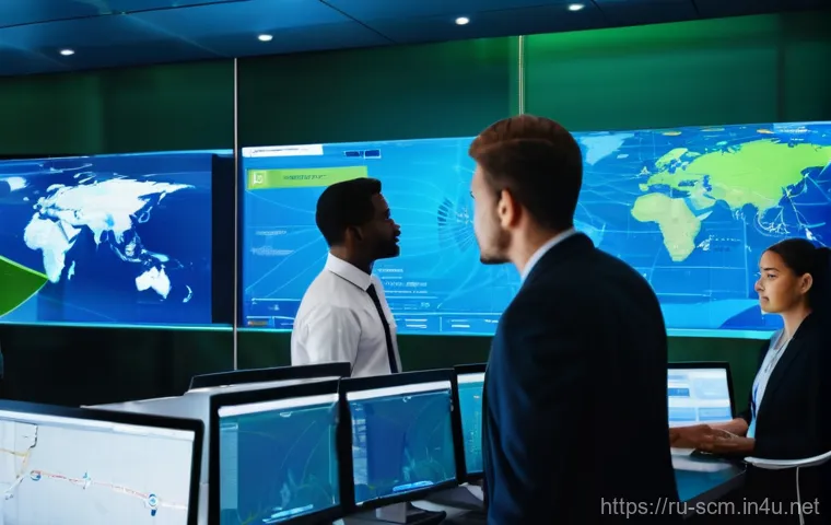 SCM 전문가로서의 직업 만족도 - **Prompt:** A dynamic, wide-angle shot of a diverse team of SCM (Supply Chain Management) profession...