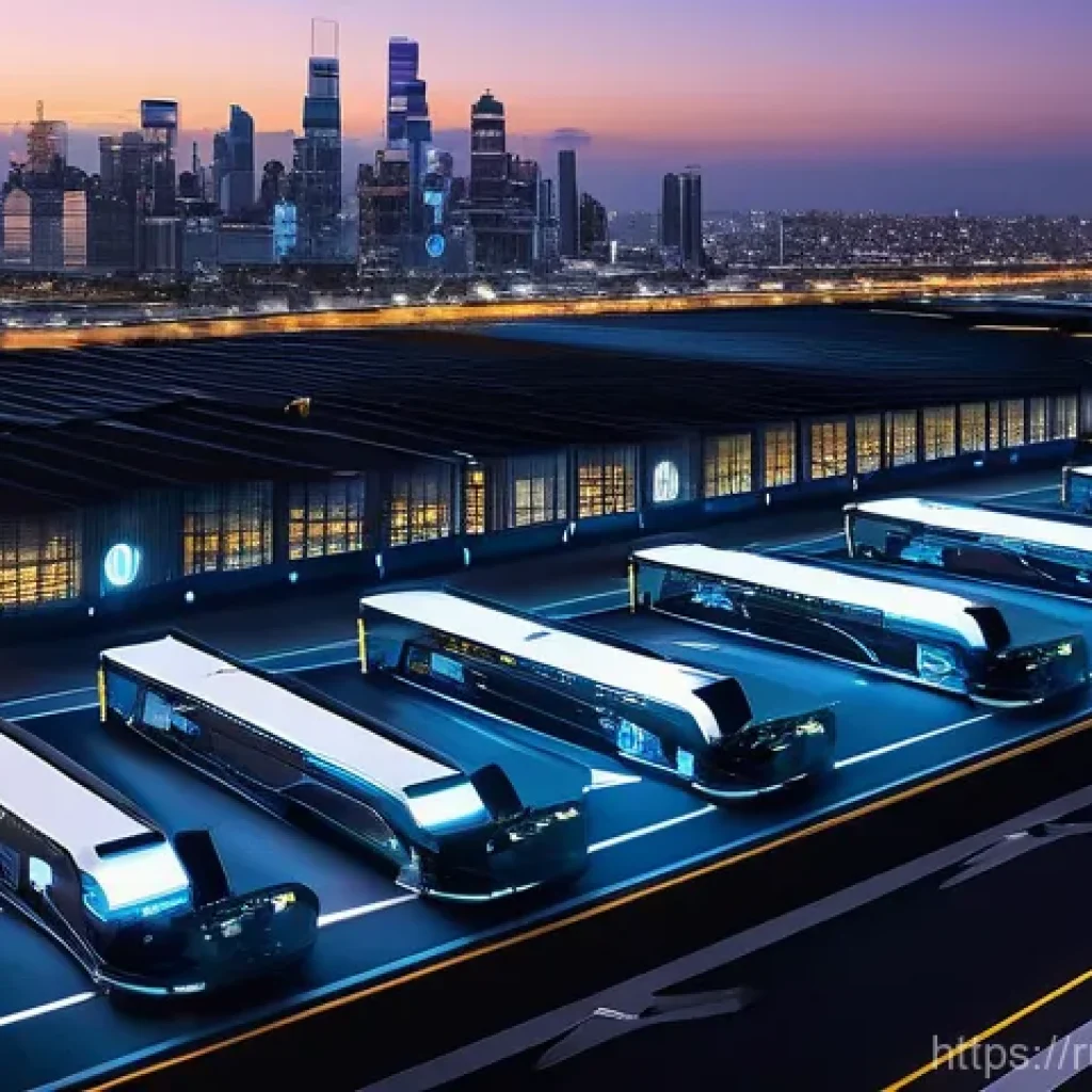 공급망관리와 글로벌 물류 서비스 - **"A sprawling, futuristic logistics hub at dusk, showcasing seamless automation and digital integra...