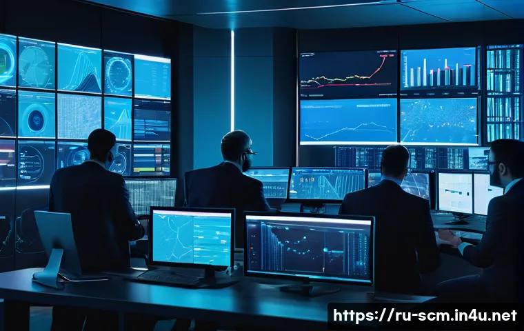 공급망관리 업무 환경과 문화 - A modern logistics control room scene featuring a diverse team of supply chain specialists collabora...