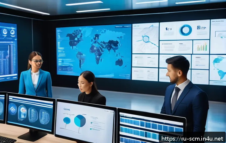 SCM 실무에서의 문제 해결 기법 - A modern logistics control room featuring a diverse team of professionals of various ethnic backgrou...