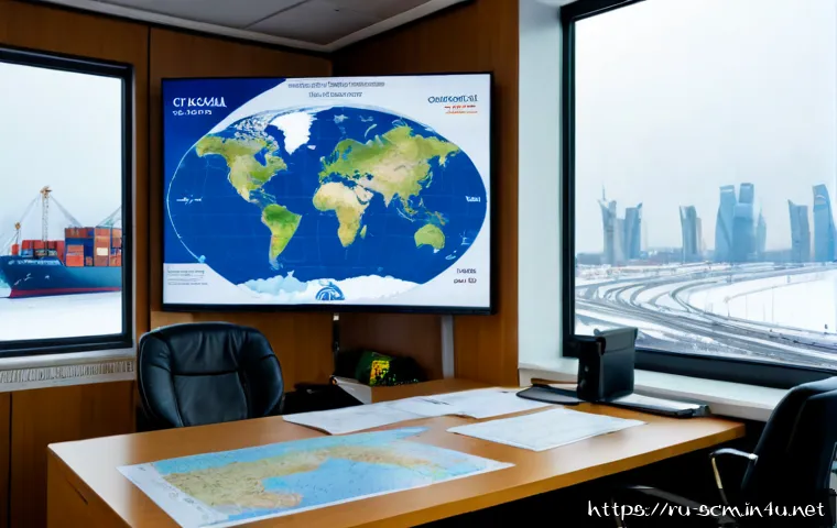 SCM과 글로벌 무역의 연결점 - Photorealistic global supply chain coordination scene in a modern Moscow logistics office, a Russian...
