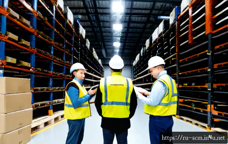 공급망관리와 실무형 교육 프로그램 - Photorealistic vocational supply chain training session in a modern Russian logistics warehouse, div...